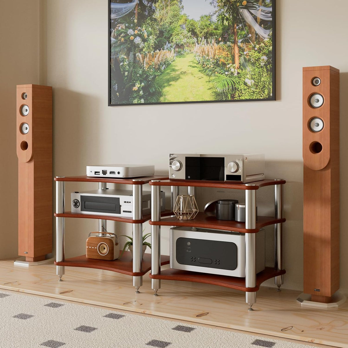 3 Tier Audio Rack with Speaker Spikes, Stereo Racks and Stand