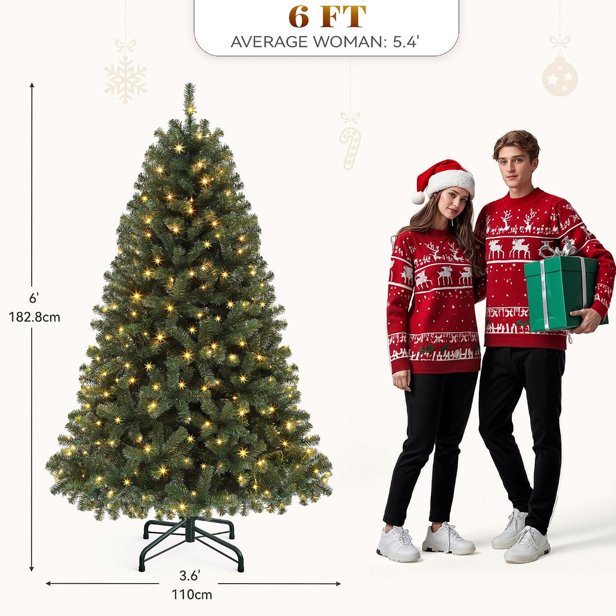 YITAHOME 6ft Prelit Green Artificial Hinged Christmas Tree with Remote