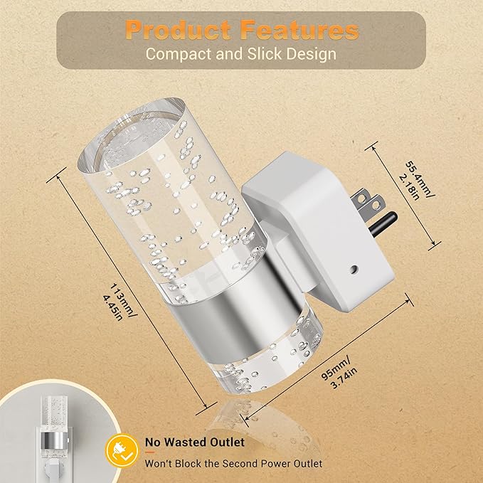 JandCase Night Light, Automatic Night Lights Plug into Wall, 2 Pack Dimmable