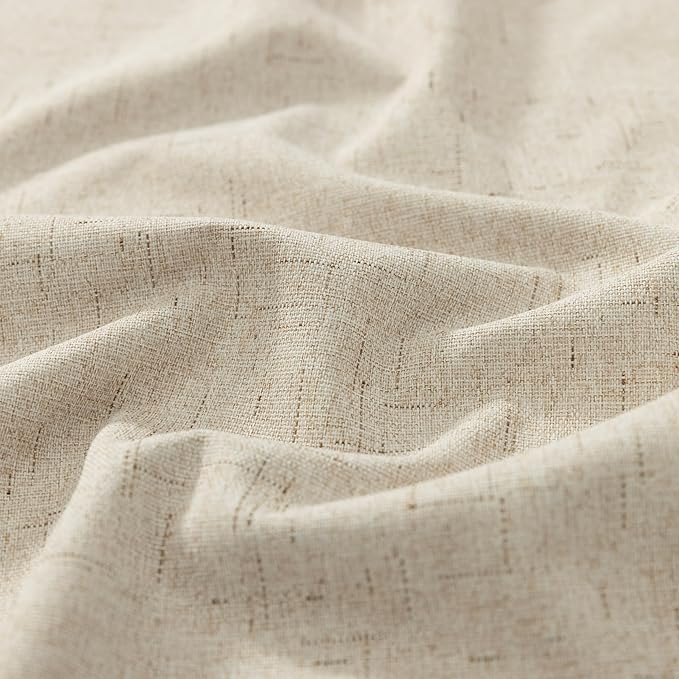 KOUFALL 102 Inches Long Curtains, Linen Blackout Light Beige Boho Back Tab