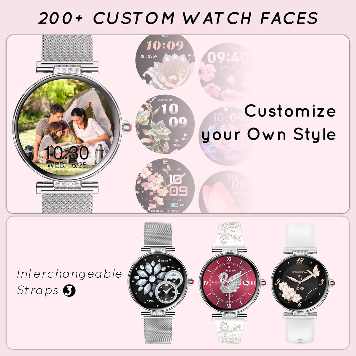 Smart Watch for Women (3 Bands) 1.19“ AMOLED Bluetooth Call Fitness Tracker
