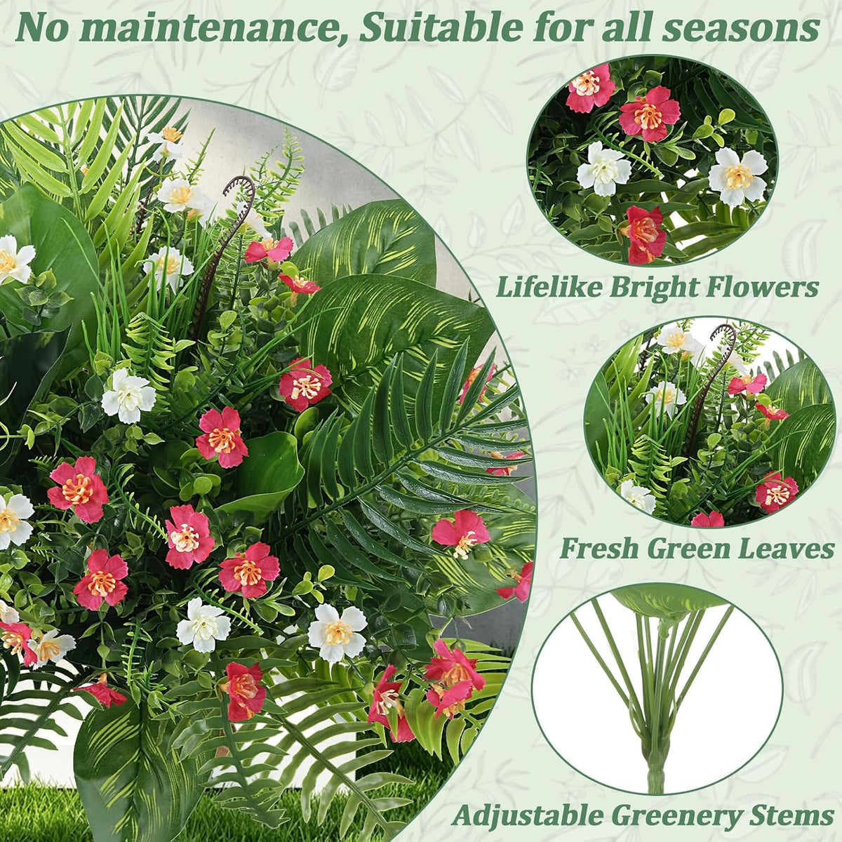 21Pcs Fake Outdoor Plants Artificial Greenery for Outdoor Greenery Stems