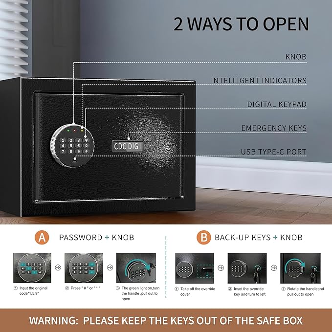 Safe, 1.2Cubic Feet Safe Box, Anti-Theft Digital Security Lock Box