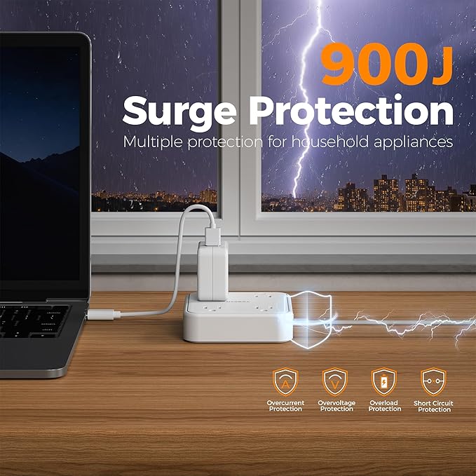Surge Protector Flat Extension Cord 10FT, TESSAN Flat Plug Power Strip