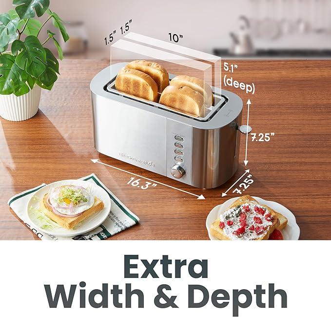 Elite Gourmet ECT4123 Long Slot 4 Slice Toaster, Extra Wide 1.5" and 5.1...