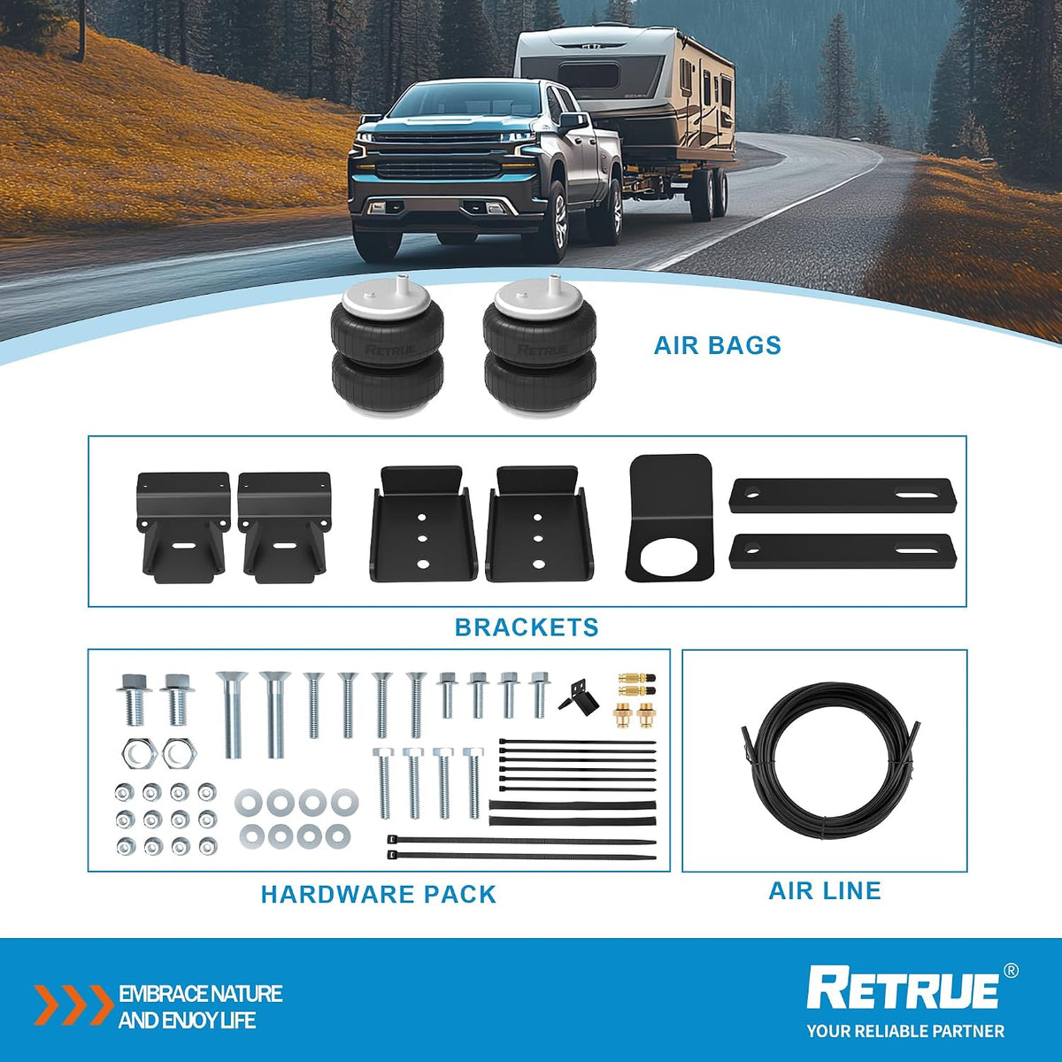 RETRUE Rear Air Bags Suspension Kit for 2019-2026 Silverado Sierra 1500