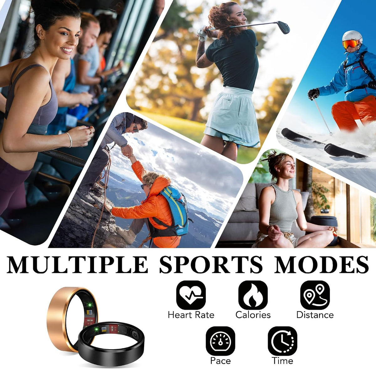 Smart Health Ring Fitness Tracker for Men Women, New Gold 8