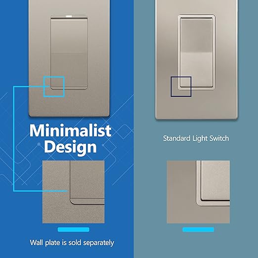 LIDER Minimalist Design Matte Finish Lighted Decorator Switch, Frameless Padd...