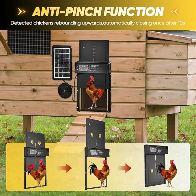 Sakerplus Automatic Chicken Coop Door Solar Powered, Automatic Chicken Door