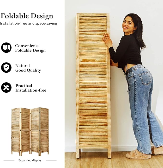 Room Dividers and Folding Privacy Screens, Wood Louvered Separators Divider Wall