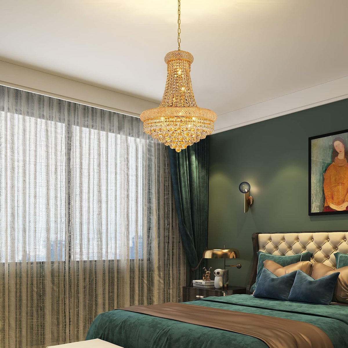 Gold Crystal Chandeliers for Dining Room，12-Lights D22 Inch