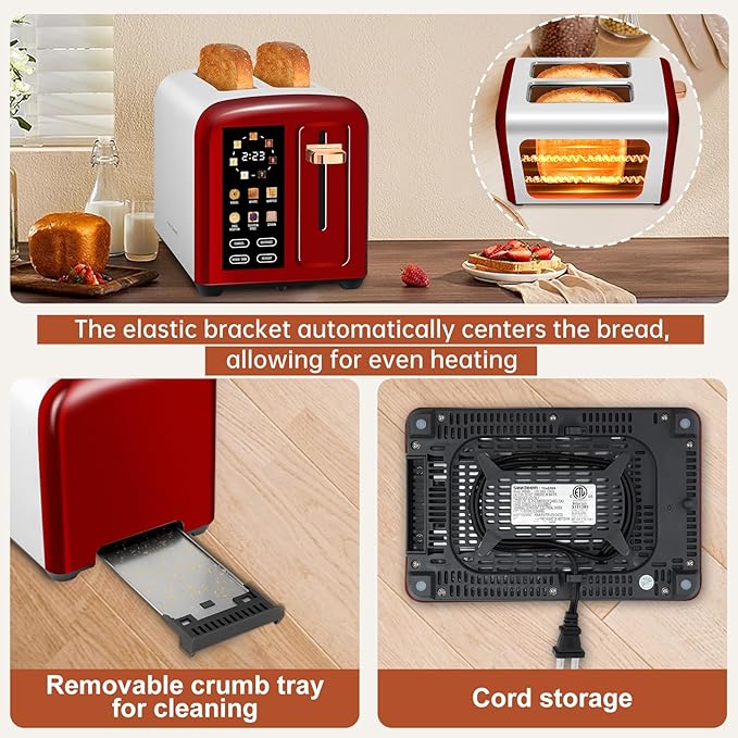 SEEDEEM Toaster 2 Slice with Touch Screen, Faster Heating Speed, 7 Shade Setting