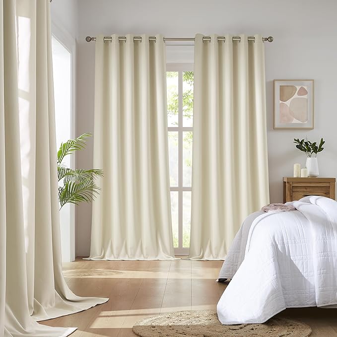DUALIFE Extra Long Cream Beige 120 Inch Length Curtains 10 FT Blackout Window