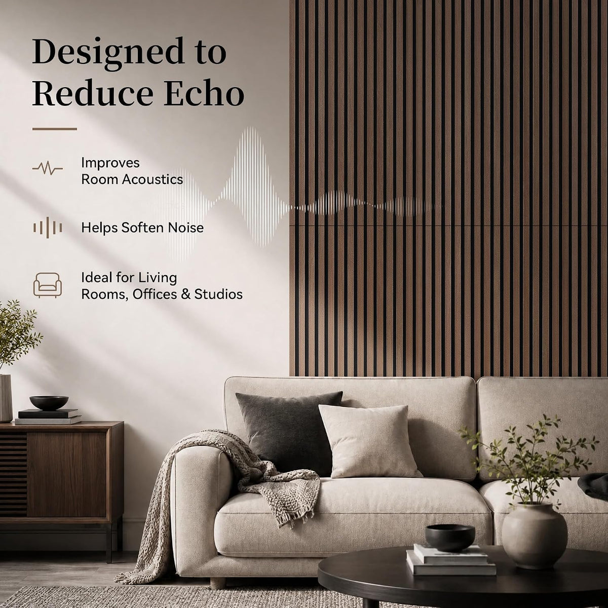 Acoustic Wood Slat Wall Panels, 4-Piece 47.2"x23.6" 31ft², 3D Flute...