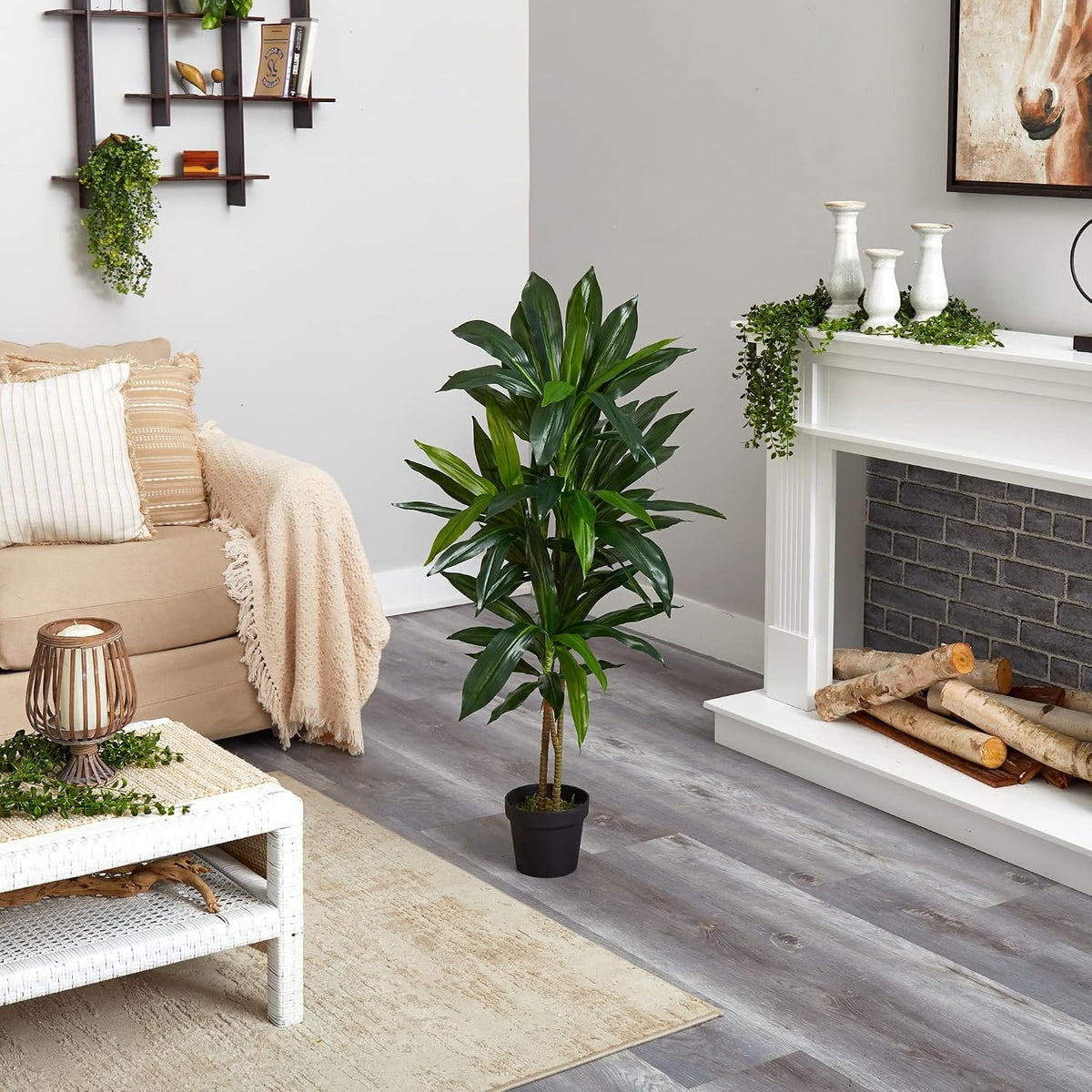 Nearly Natural 48 in Artificial Dracaena Real Touch Plant with Pot
