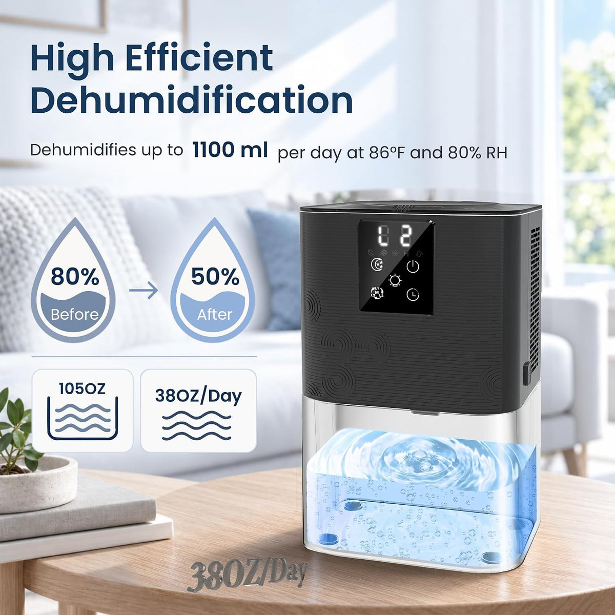 MTOX Dehumidifier for Home, 1000 Sq Ft, 3L Water Tank with Auto Shut-Off