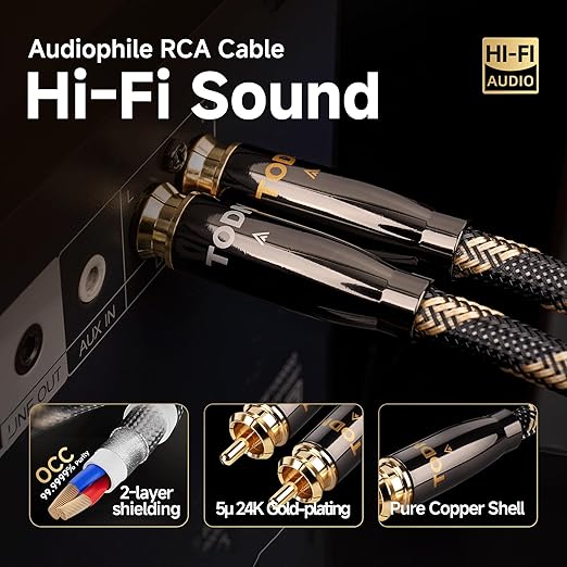 TODN RCA Cables Audiophile 3ft HiFi Stereo RCA Audio Cable