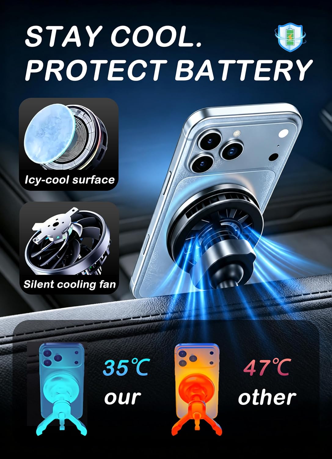 Qi2.2 25w Wireless Charging Car Mount with 63W Adapter & 2 Vent hook clamps