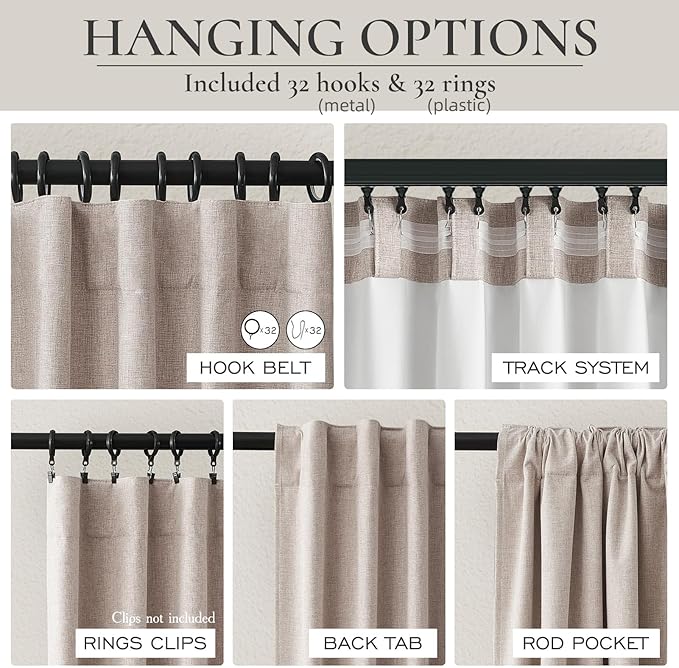 Primitive Linen Curtains for Living Room 96 Inches Long, Rustic Country Style