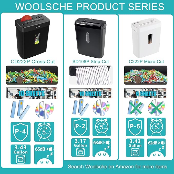 Woolsche Paper Shredder, 10-Sheet Cross Cut