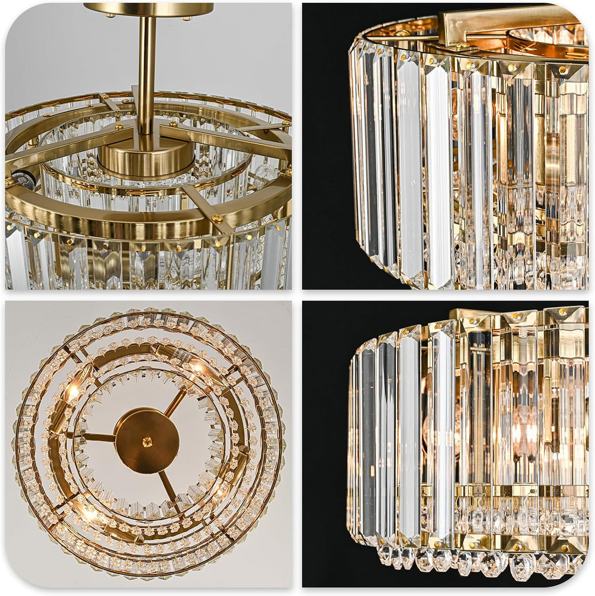 Lingkai 15.8“ Modern Crystal Chandelier Gold Round Semi Flush Mount Ceiling L...