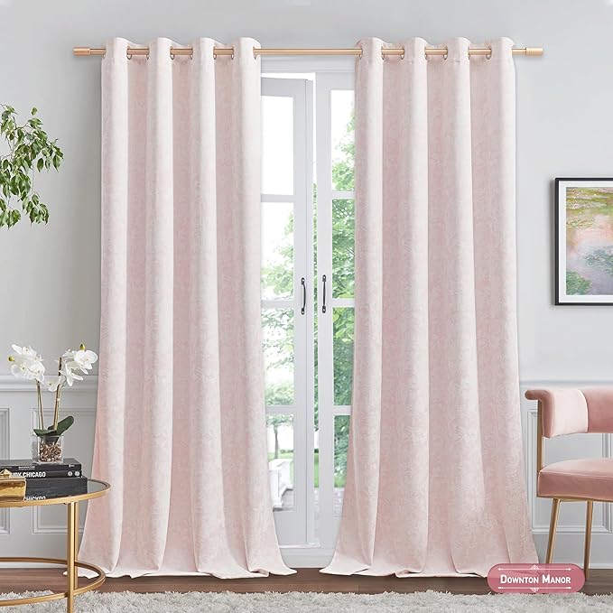 Beauoop Pink Floral Jacquard Blackout Curtains 72 Inches Long 2 Panels