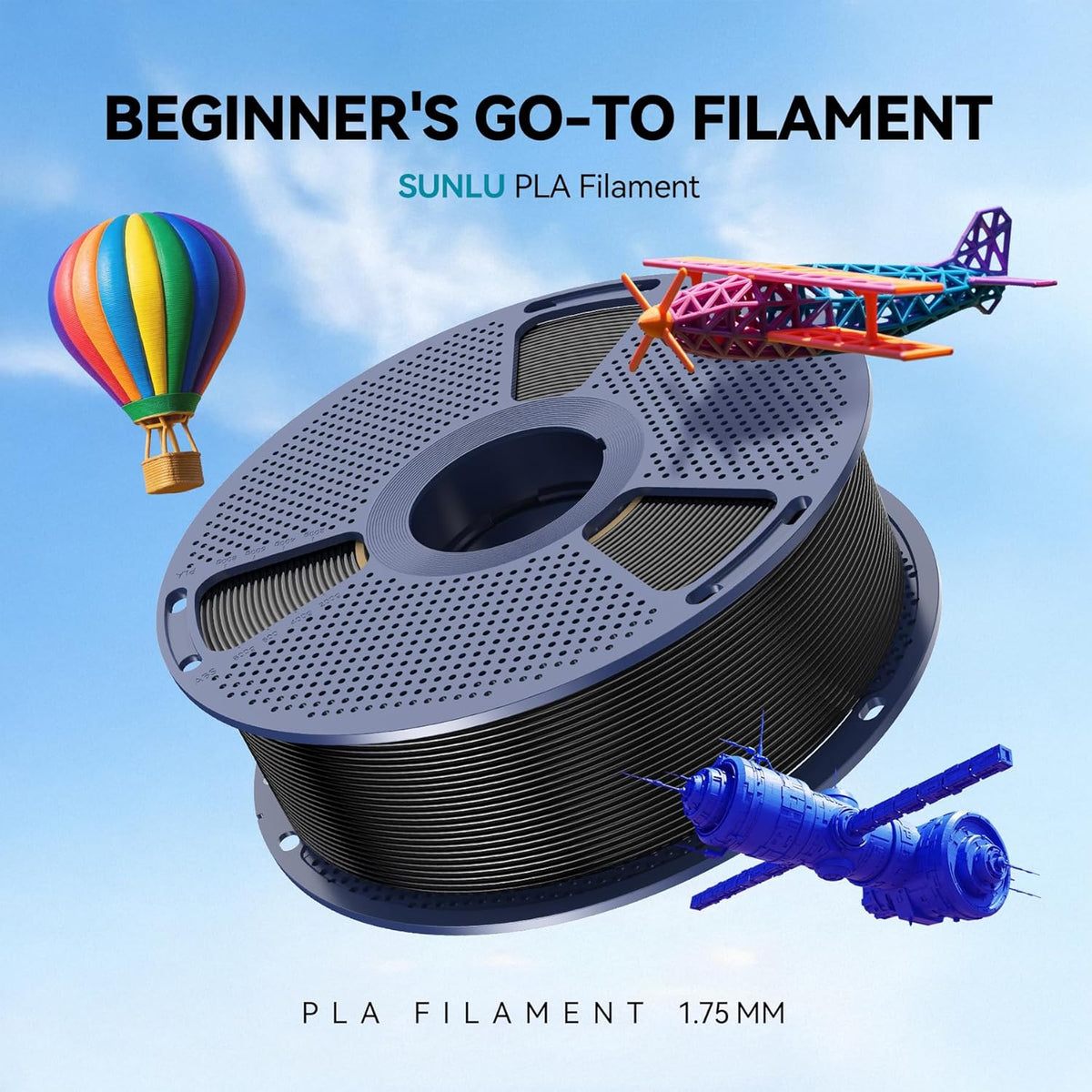 SUNLU PLA 3D Printer Filament, Black, 4KG