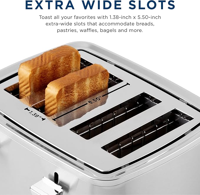 GE Stainless Steel 4 Slice Toaster | Extra Wide Slots