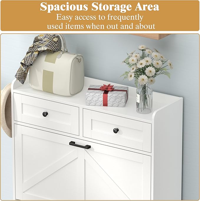 Shoe Cabinet with 3 Flip Drawers & 2 Storage Drawers, Rustic Farmhouse Na...