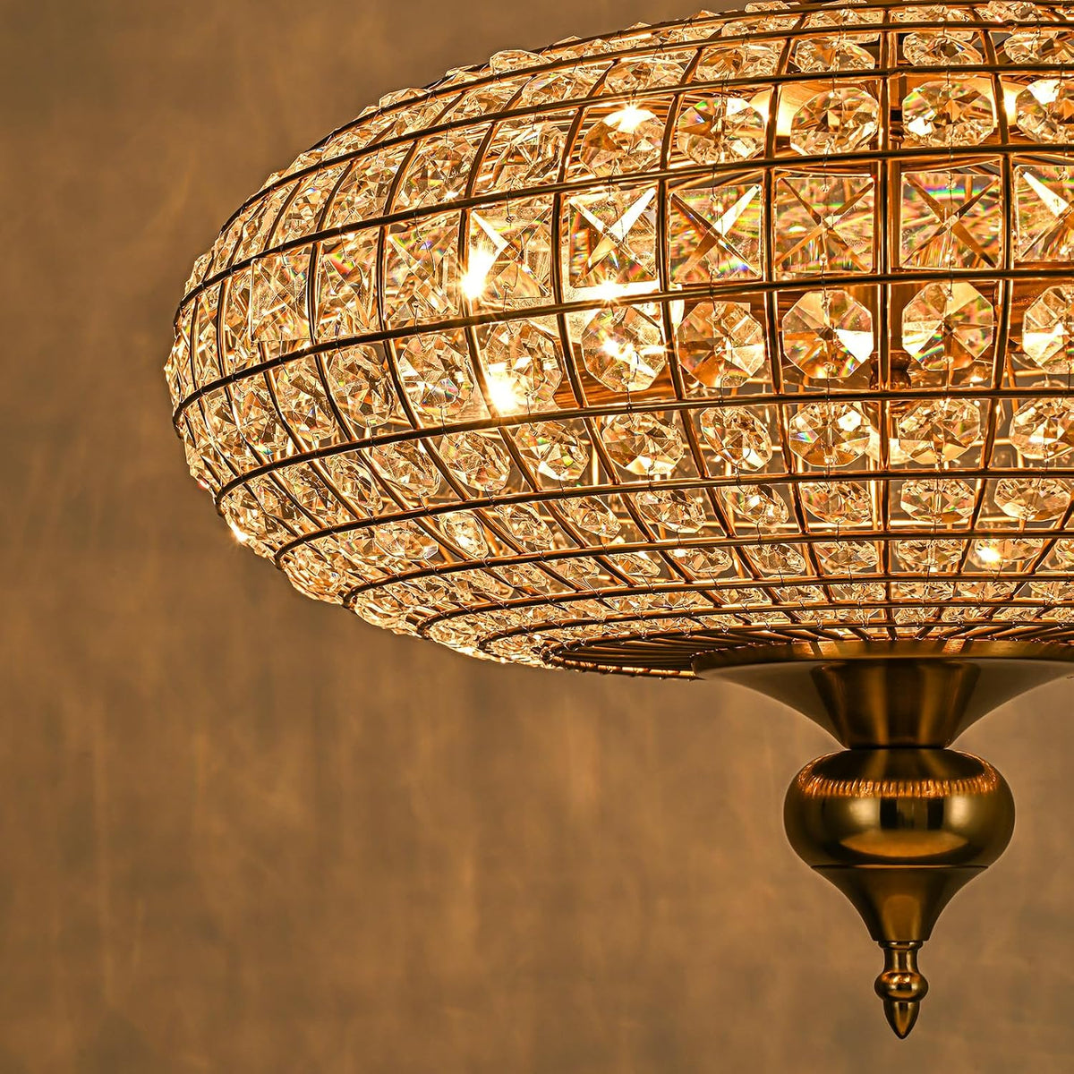 Brass Crystal Chandelier 20.5" Vintage Dining Room Chandelier Over Table