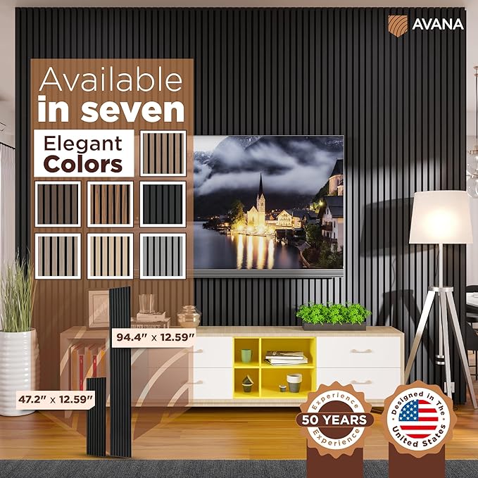 Avana Acoustic Wood Wall Panels – 94.4 x 12.6 Inch Black Oak Acoustic Panels ...