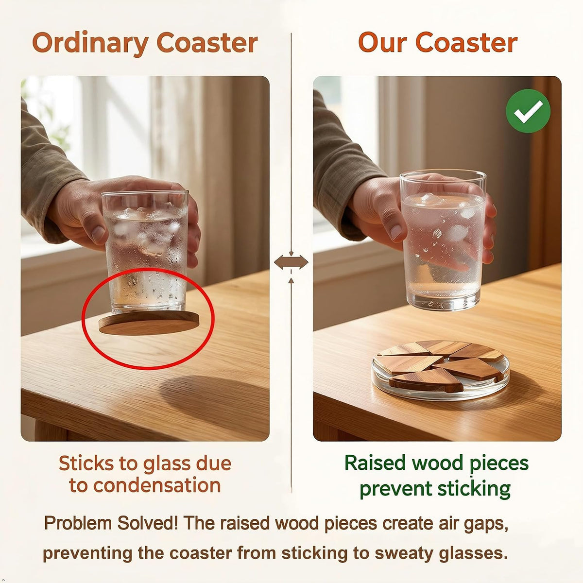 Decorative Acacia Wood Resin Coasters 4 Pack with Holder 4 Inch