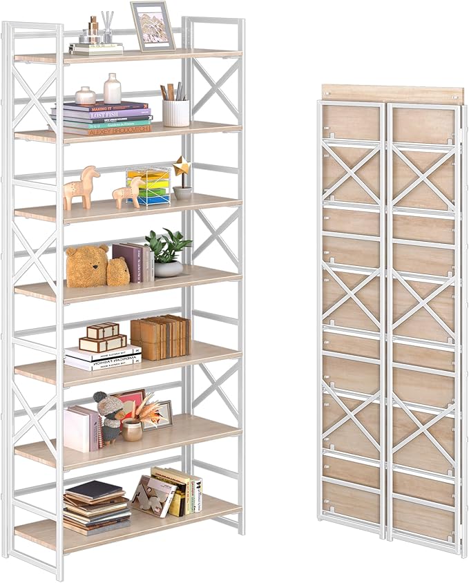4NM 7 Tiers No Assembly Book Shelves, 72.4" H Folding Bookshelf Bookcase...
