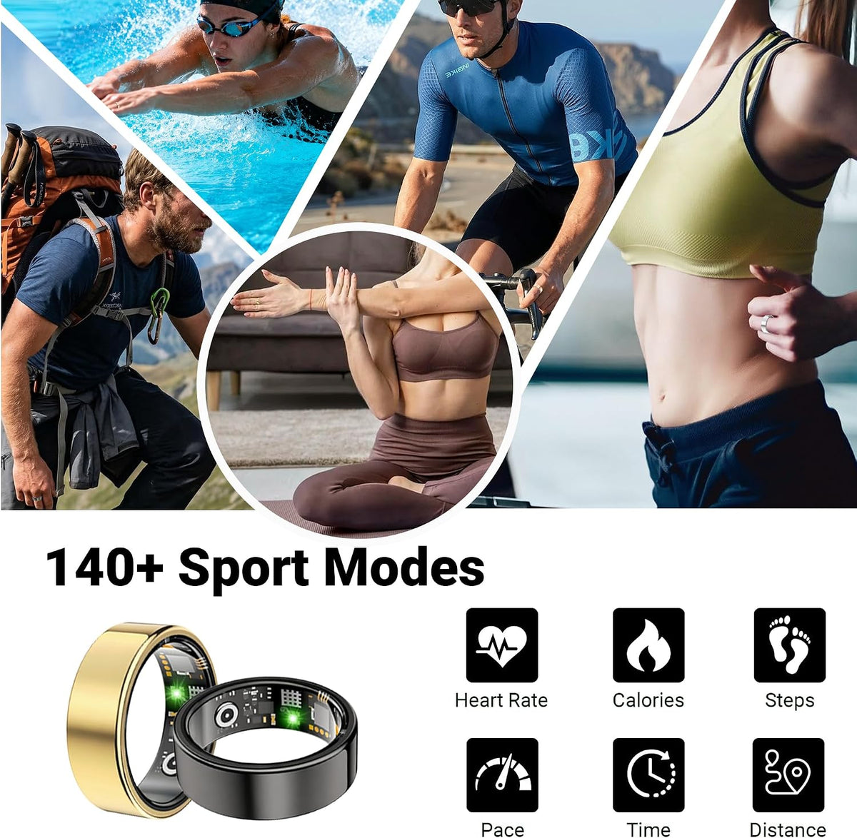 Smart Ring for Women Men, Fitness Ring without Subscription, Gold,9