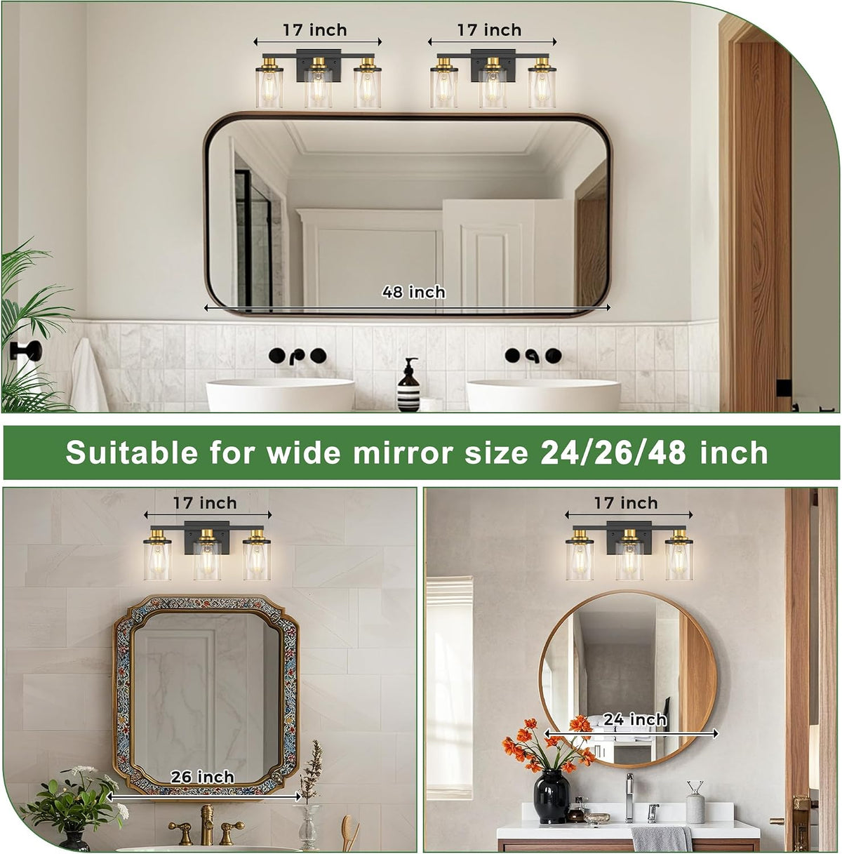 DORESshop Bathroom Light Fixtures Over Mirror, Black and Gold Vanity Lights