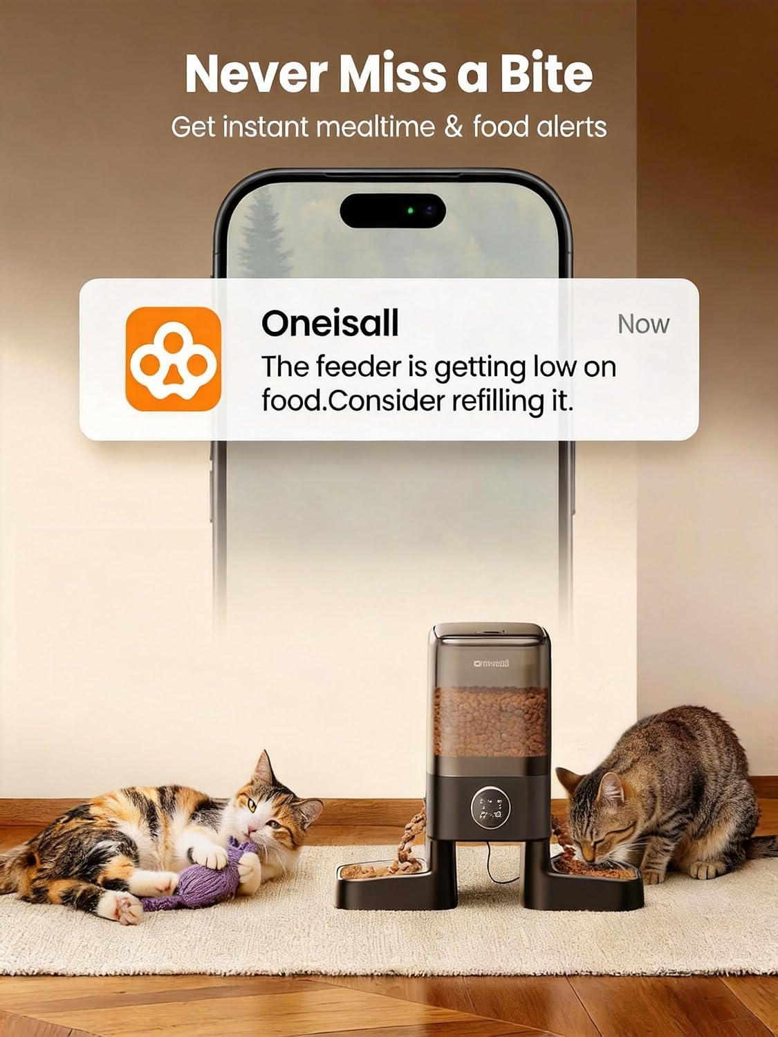 oneisall Automatic Cat Feeder with Camera for 2 Cats Pets, 20 Cups/5L