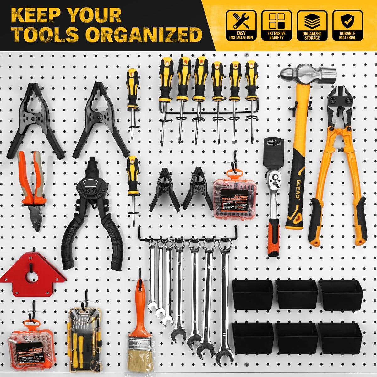 ELEAD 286-Piece Extra Thick Pegboard Hooks Set, 1/4" Heavy Duty Black Pe...