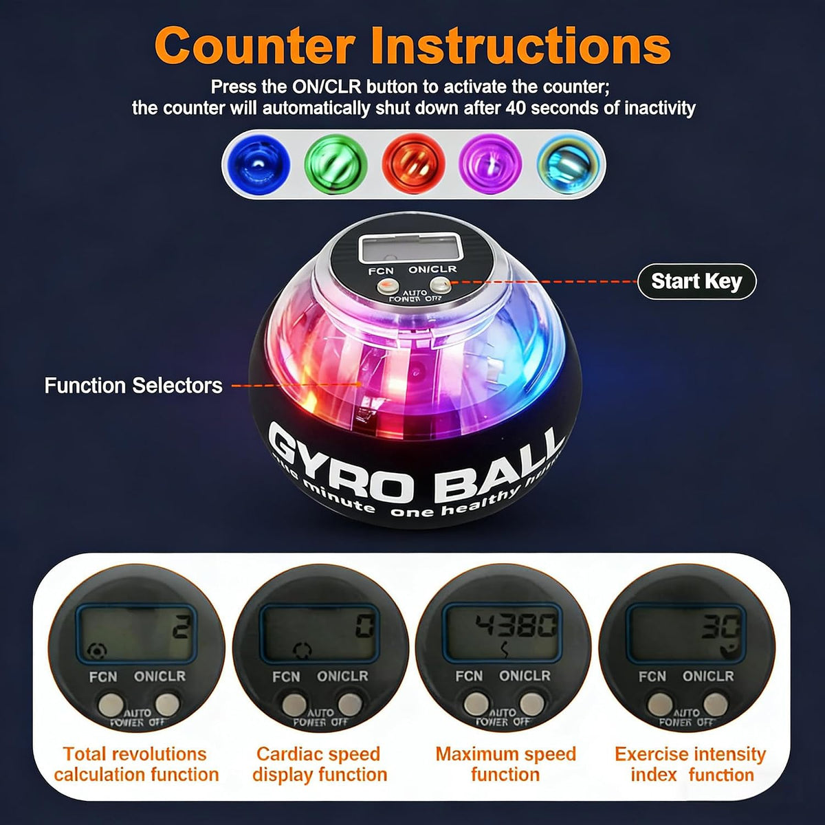 EXBEPE Gyro Ball with Counter,LED Light Power Wrist Hand Exerciser