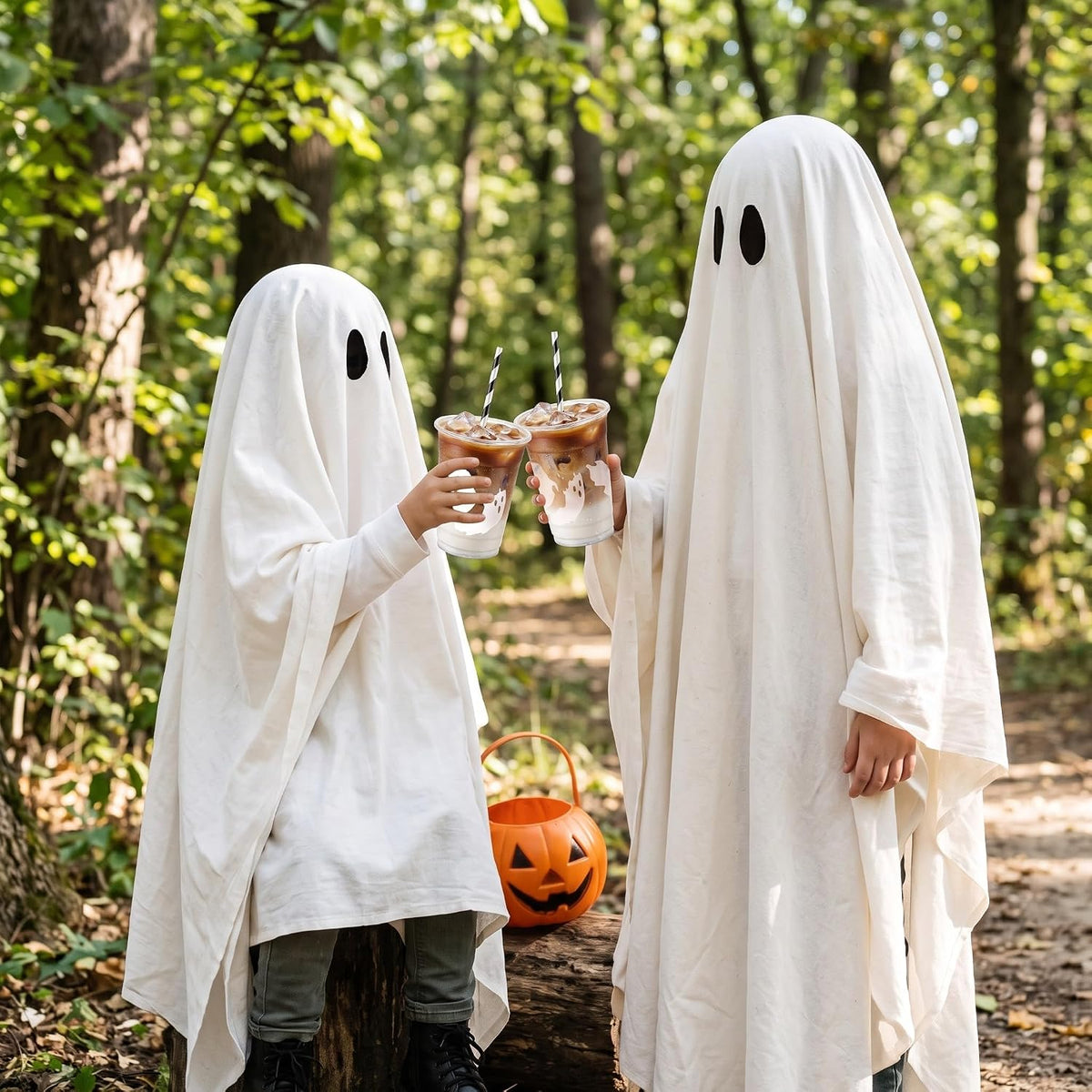 Jingmore 50 Set Halloween Ghost Lattes Plastic Cup 16 oz with Lid and Straw (...