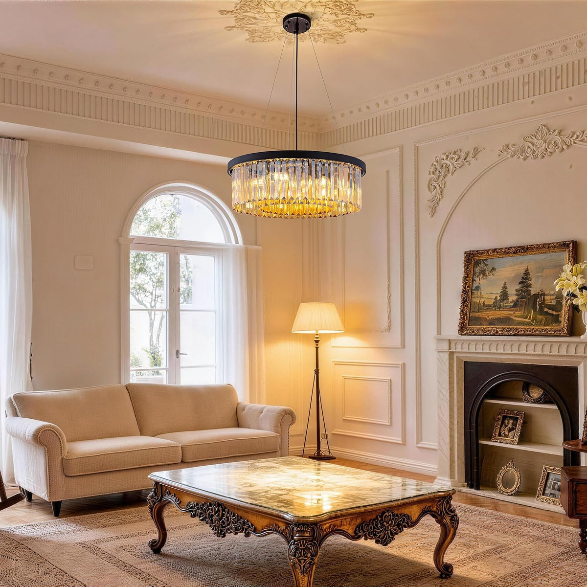 Wellmet Crystal Chandeliers for Dining Room Amber Chandelier Light Fixture