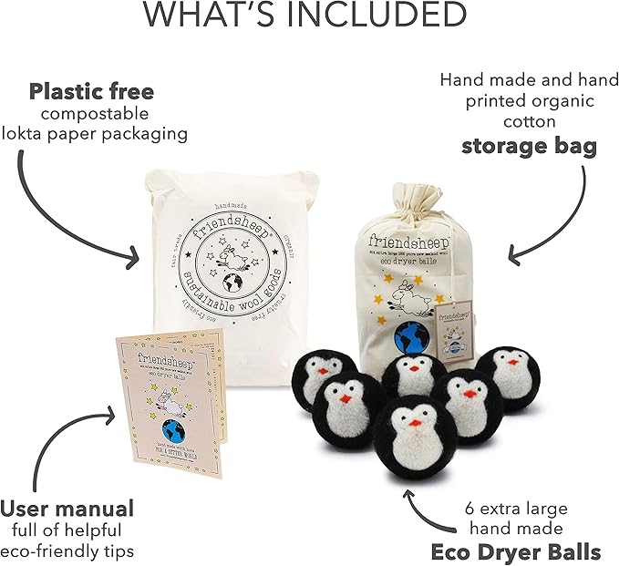 Friendsheep Wool Dryer Balls, Organic Reusable Fabric Softener Alternative (6...