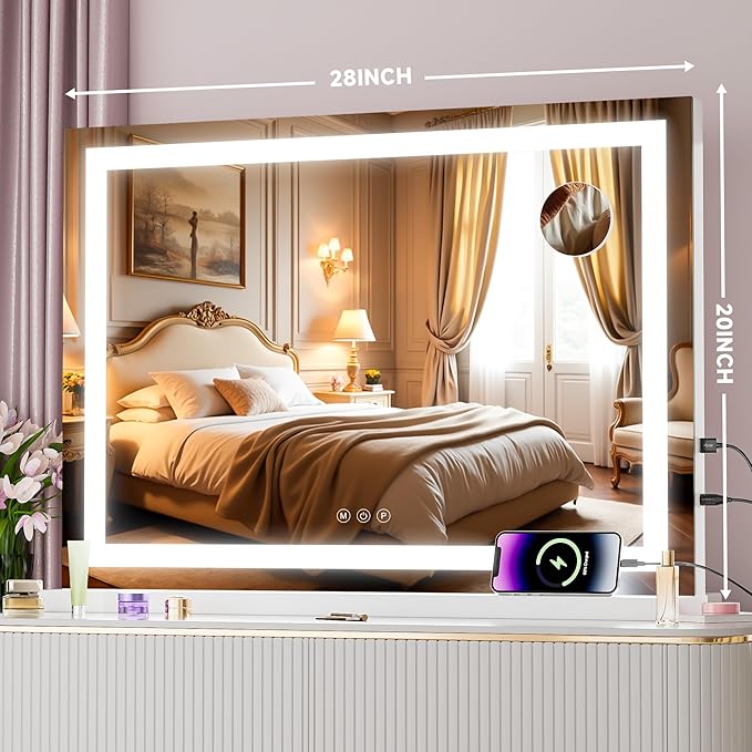Vanity Mirror with Lights, Dimmable 3 Modes, Memory Function, Smart Touch