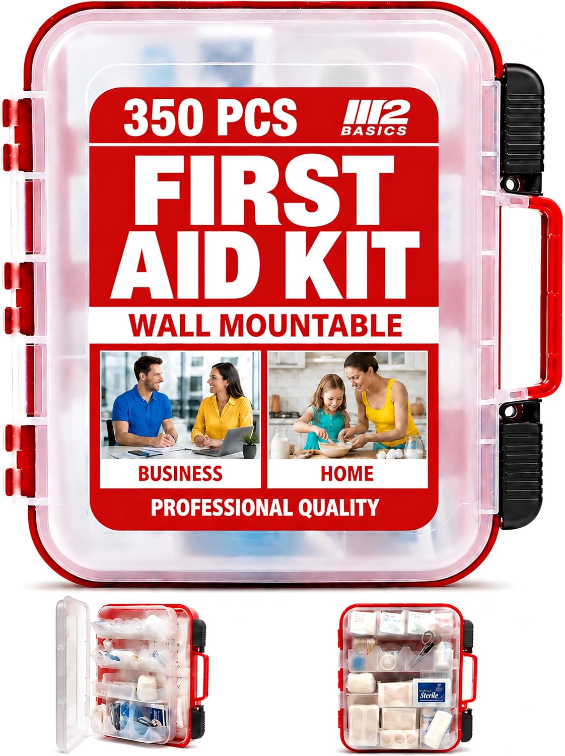 M2 BASICS 350 Piece Professional Wall-Mount First Aid Kit, Business, Home