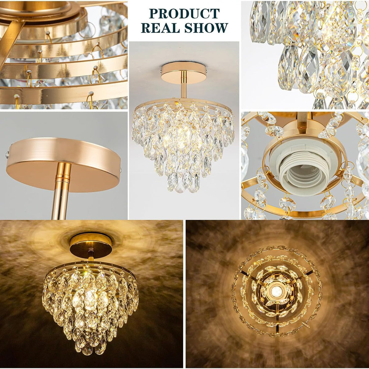 Mini Crystal Chandelier Modern Crysal Flush Mount Ceiling Light for Bedroom C...
