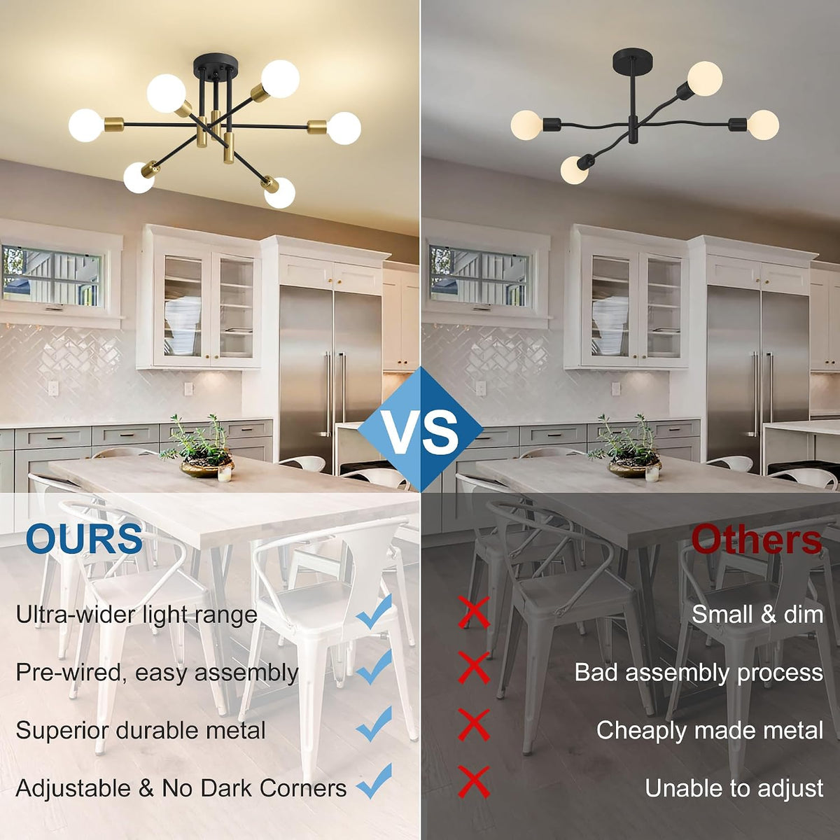 Modern Chandelier Ceiling Light Fixture, 6-Light Sputnik Dining Chandeliers