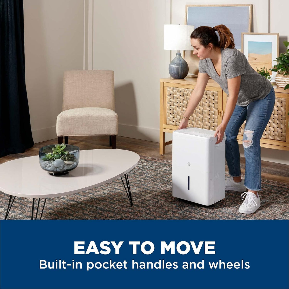 GE Small Dehumidifier 25 Pint Basement Bedroom Bathroom Drain 1500 Sq Ft