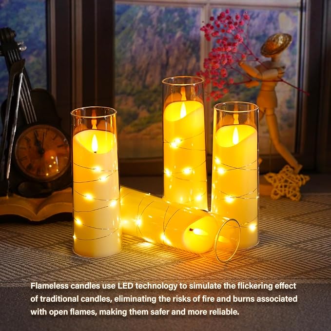 Flameless Candles with Embedded Star String, Battery Operated LED Pillar (Set...