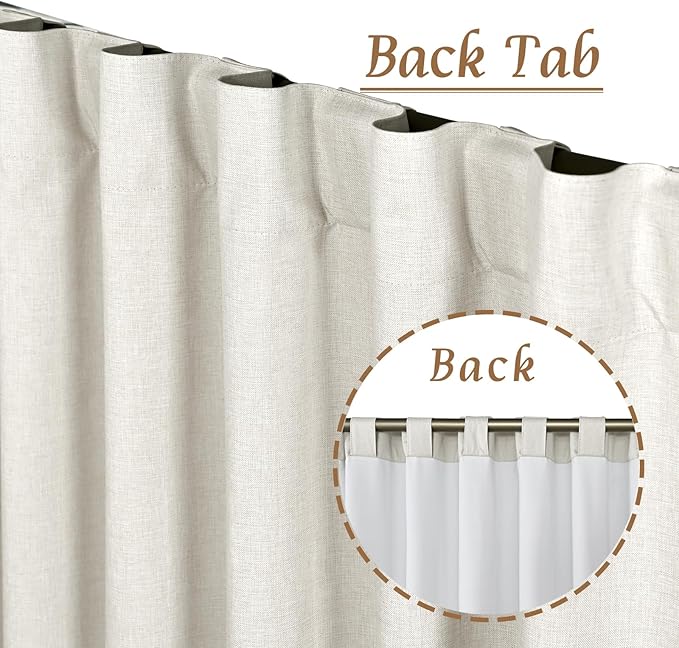 LAMIT 100% Blackout Short Linen Curtains, 48 Inch Length Linen Textured Thermal
