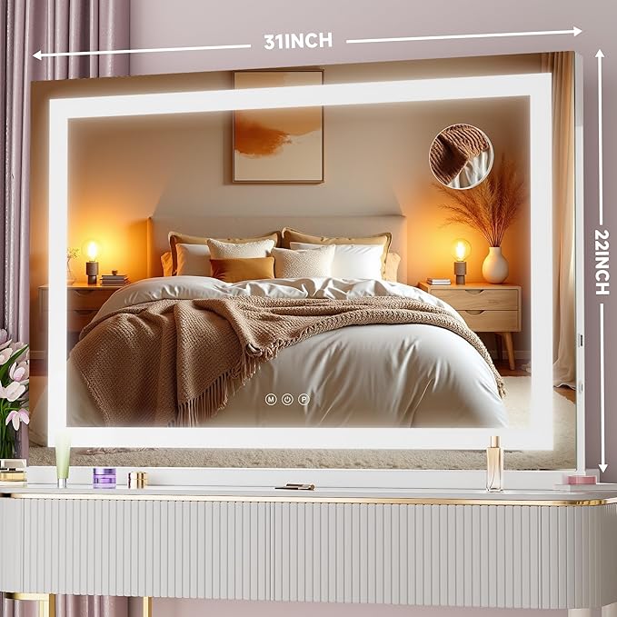 Vanity Mirror with Lights, Dimmable 3 Modes, Memory Function, Smart Touch