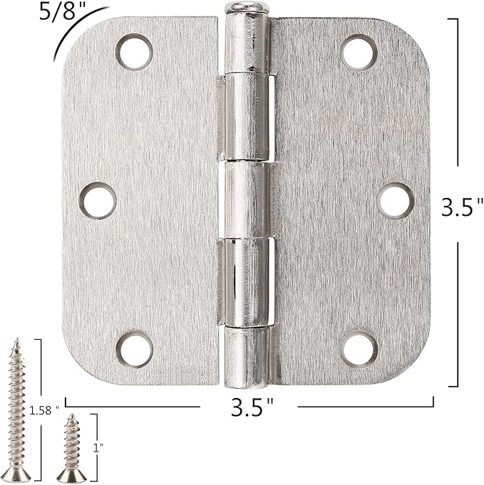 42 Pack Rounded Door Hinges Brushed Nickel 3.5 inch x 3-1/2", 5/8" ...
